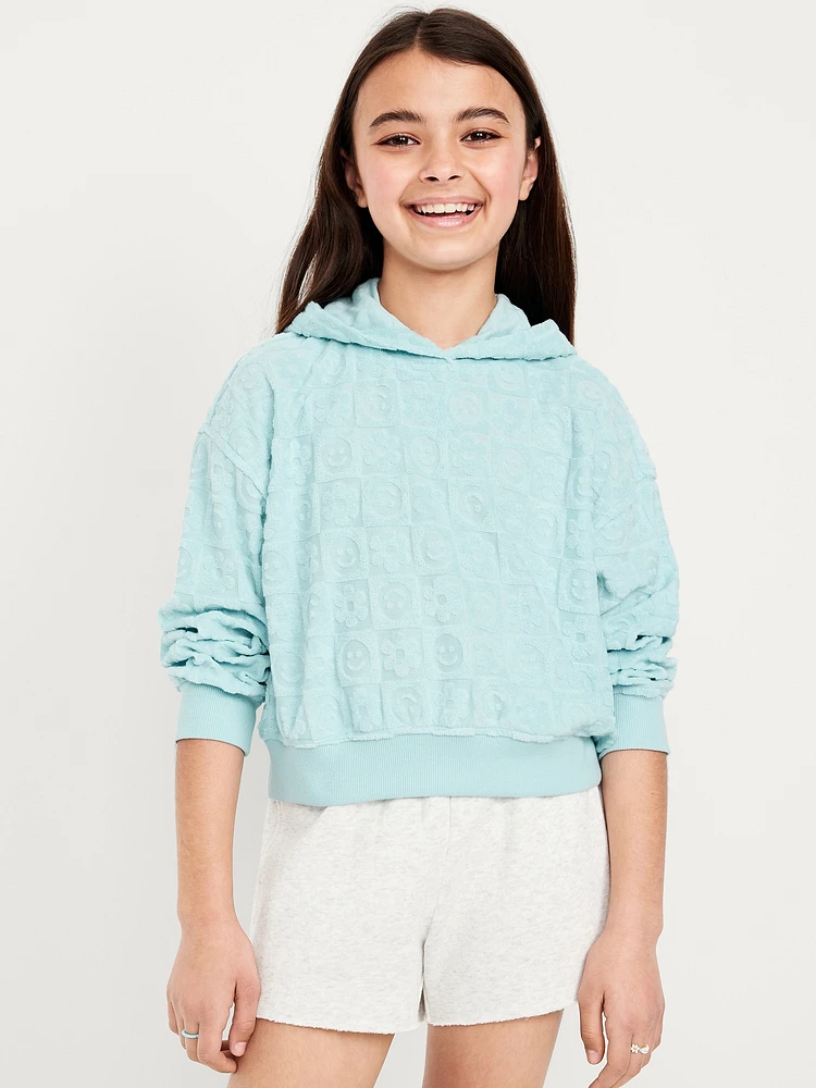 Loose Textured Terry Pullover Hoodie for Girls