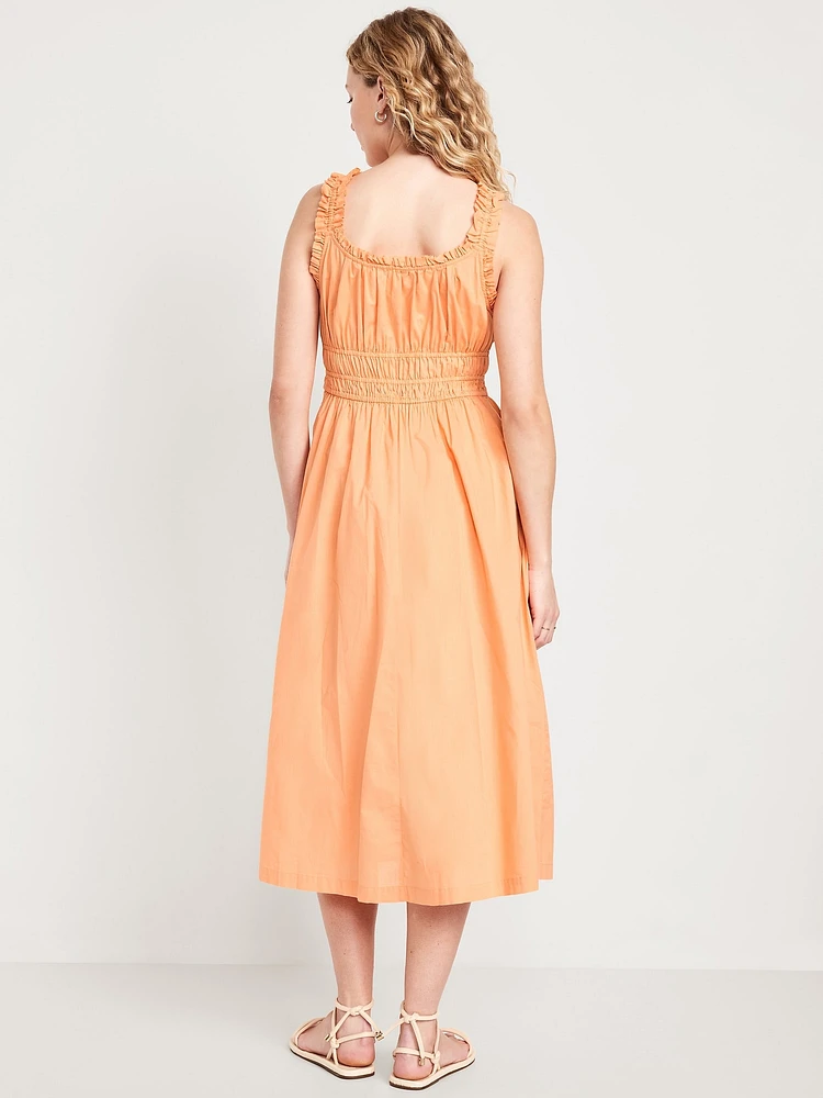 Waist-Defined Ruffled Midi Dress