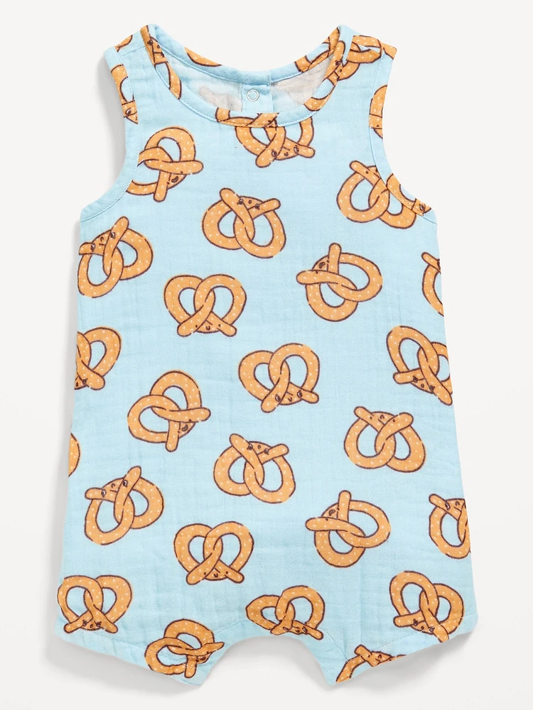 Printed Sleeveless Double-Weave One-Piece Romper for Baby