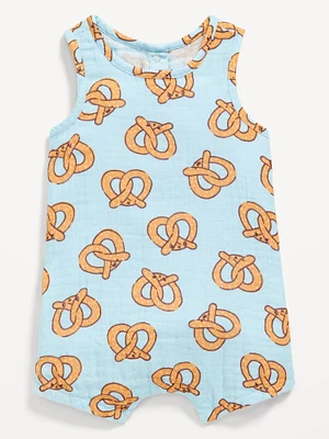 Printed Sleeveless Double-Weave One-Piece Romper for Baby