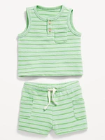 Jacquard-Knit Henley Tank and Shorts Set for Baby