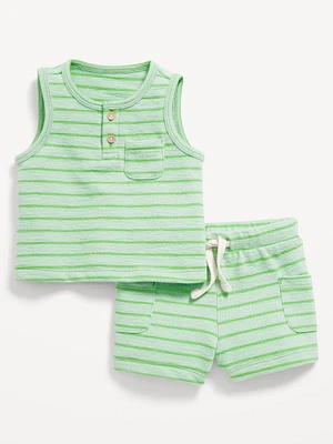 Jacquard-Knit Henley Tank and Shorts Set for Baby