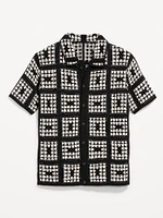 Short-Sleeve Crochet Sweater