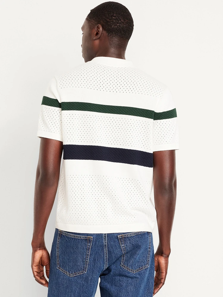 Short-Sleeve Button-Front Sweater Shirt
