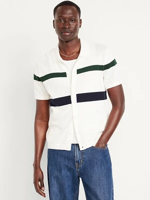 Short-Sleeve Button-Front Sweater Shirt