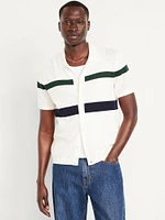 Short-Sleeve Button-Front Sweater Shirt