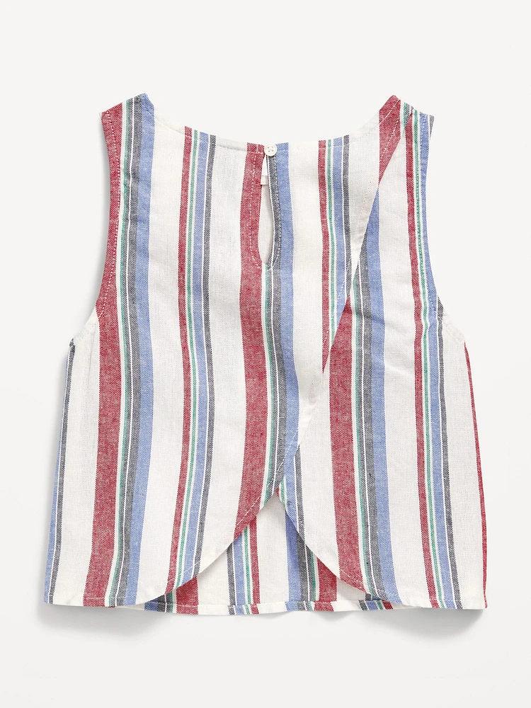 Sleeveless Cross-Back Linen-Blend Top for Girls