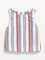 Sleeveless Cross-Back Linen-Blend Top for Girls