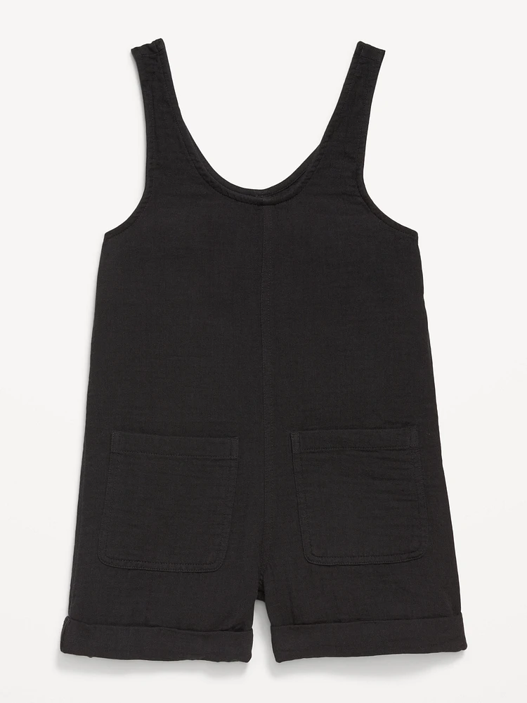 Sleeveless Double-Weave Pocket Romper for Girls
