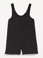 Sleeveless Double-Weave Pocket Romper for Girls