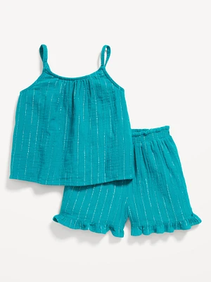 Sleeveless Metallic Double-Weave Top and Shorts Set for Toddler Girls