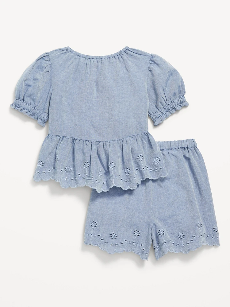 Peplum Eyelet Top and Shorts Set for Toddler Girls