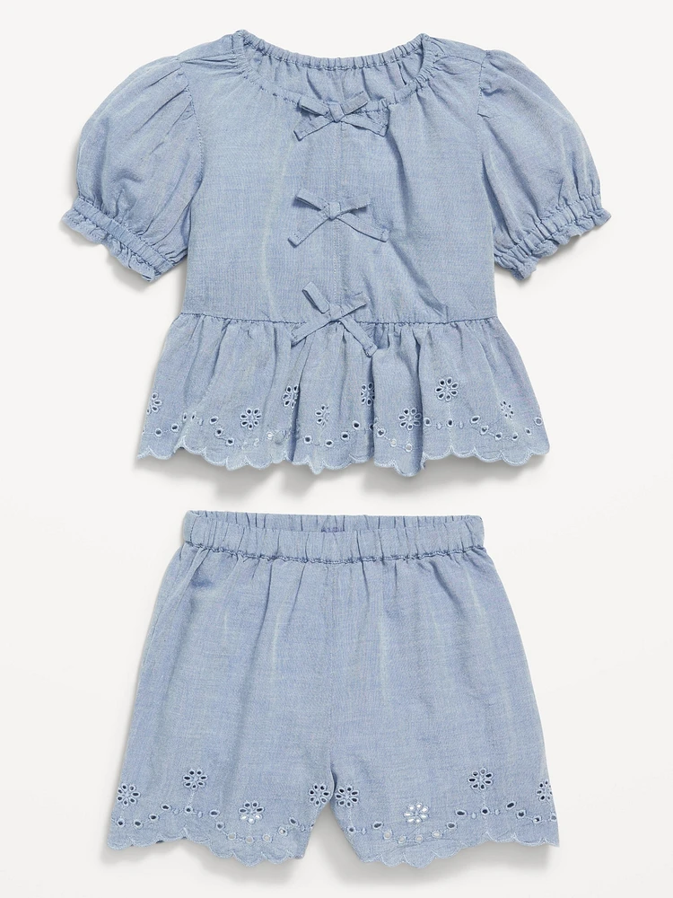 Peplum Eyelet Top and Shorts Set for Toddler Girls