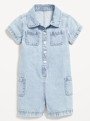 Short-Sleeve Utility Jean Romper for Toddler Girls