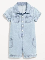 Short-Sleeve Utility Jean Romper for Toddler Girls