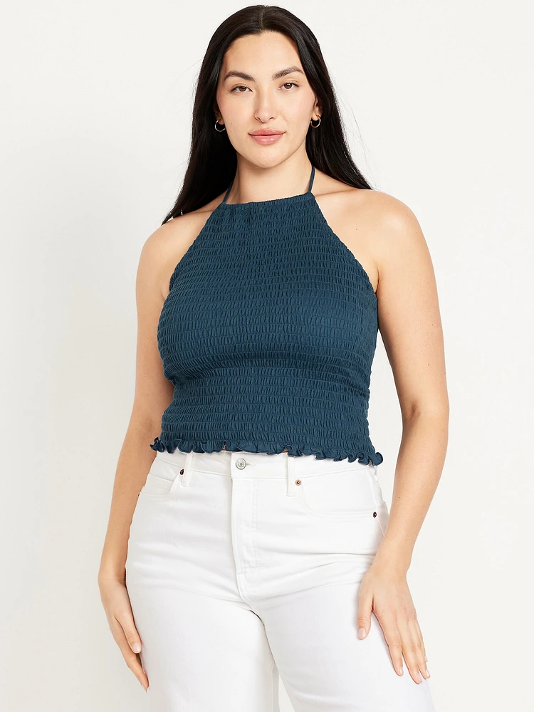 Sleeveless Smocked Crop Top