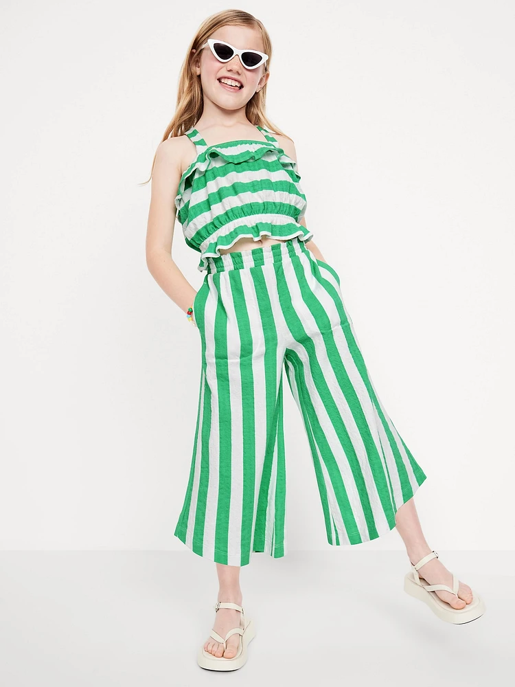 High-Waisted Pucker Wide-Leg Pants for Girls
