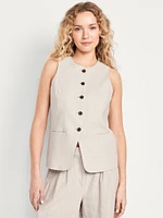 Linen-Blend Button-Front Vest