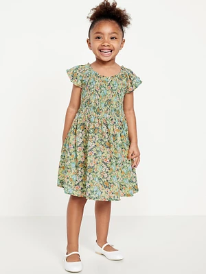 Printed Flutter-Sleeve Smocked Dress for Toddler Girls