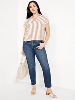 Linen-Blend Cropped Popover Shirt