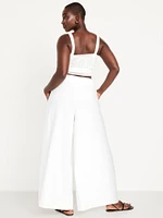 Mid-Rise Linen-Blend Super Wide-Leg Palazzo Pants