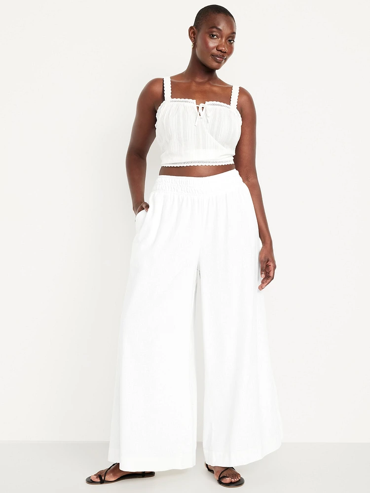 Mid-Rise Linen-Blend Super Wide-Leg Palazzo Pants