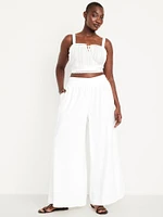 Mid-Rise Linen-Blend Super Wide-Leg Palazzo Pants