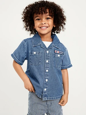 Short-Sleeve Embroidered Pocket Shirt for Toddler Boys