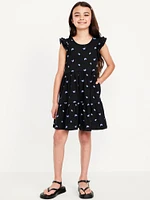 Printed Flutter-Sleeve Tiered Swing Dress for Girls