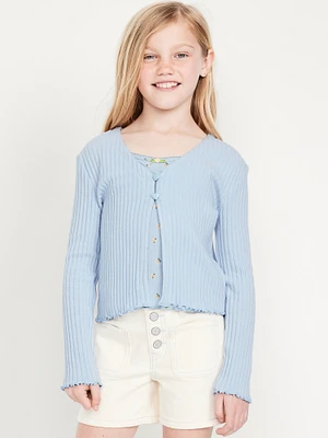 Ribbed Button-Front V-Neck Cardigan Sweater for Girls