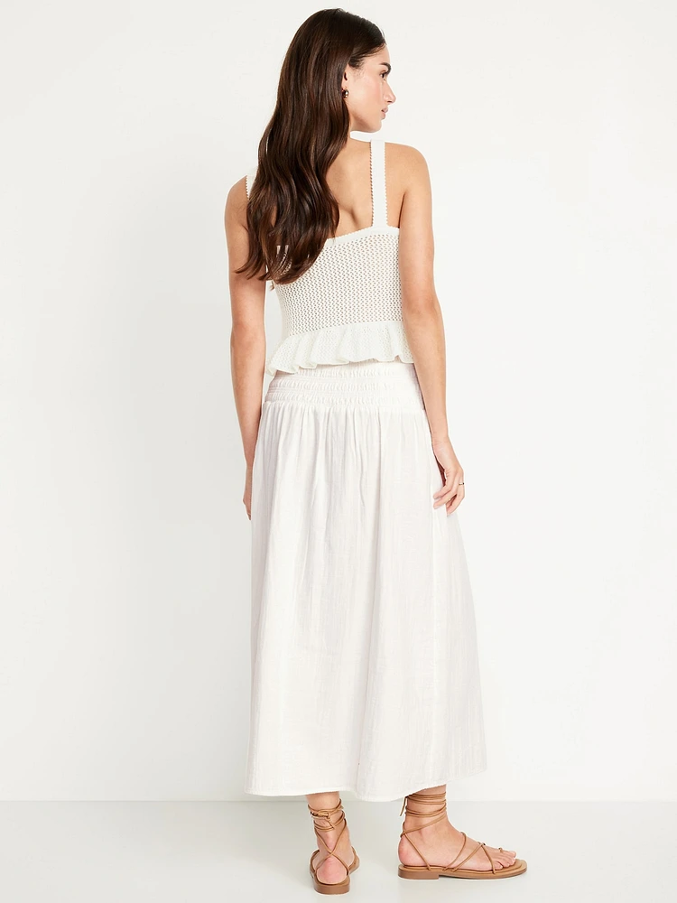 High-Waisted Crinkle Gauze Smocked Maxi Skirt