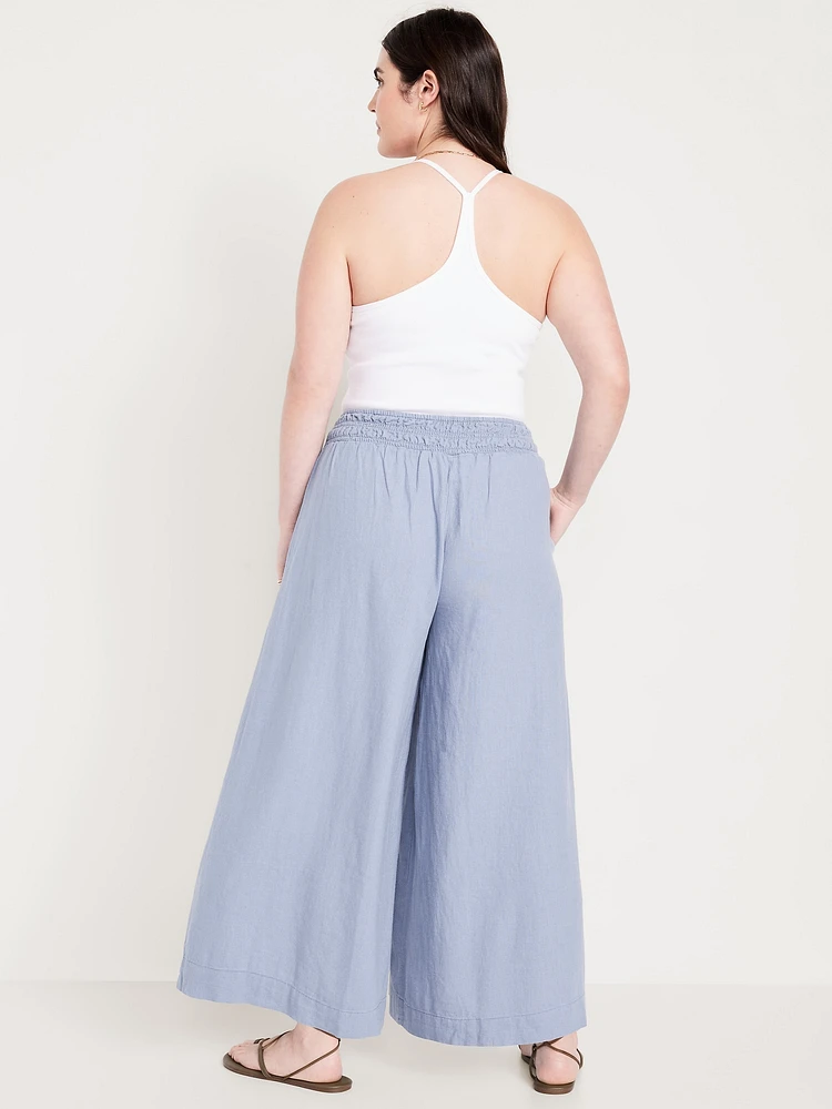 Mid-Rise Linen-Blend Super Wide-Leg Palazzo Pants