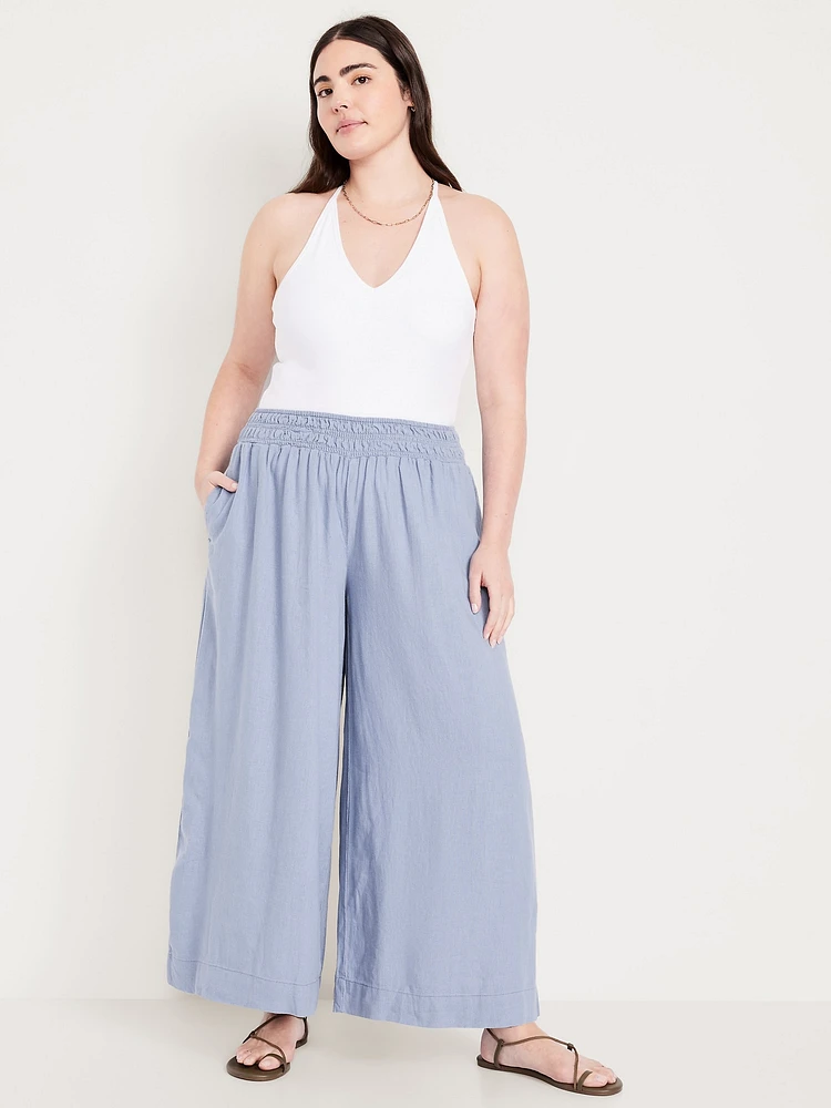 Mid-Rise Linen-Blend Super Wide-Leg Palazzo Pants