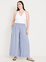 Mid-Rise Linen-Blend Super Wide-Leg Palazzo Pants