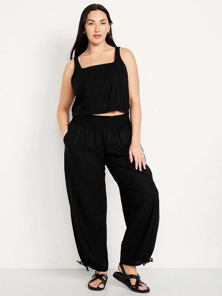 Mid-Rise Linen-Blend Harem Pants