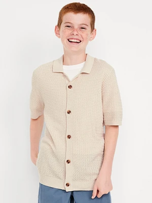 Sweater-Knit Button-Front Shirt for Boys