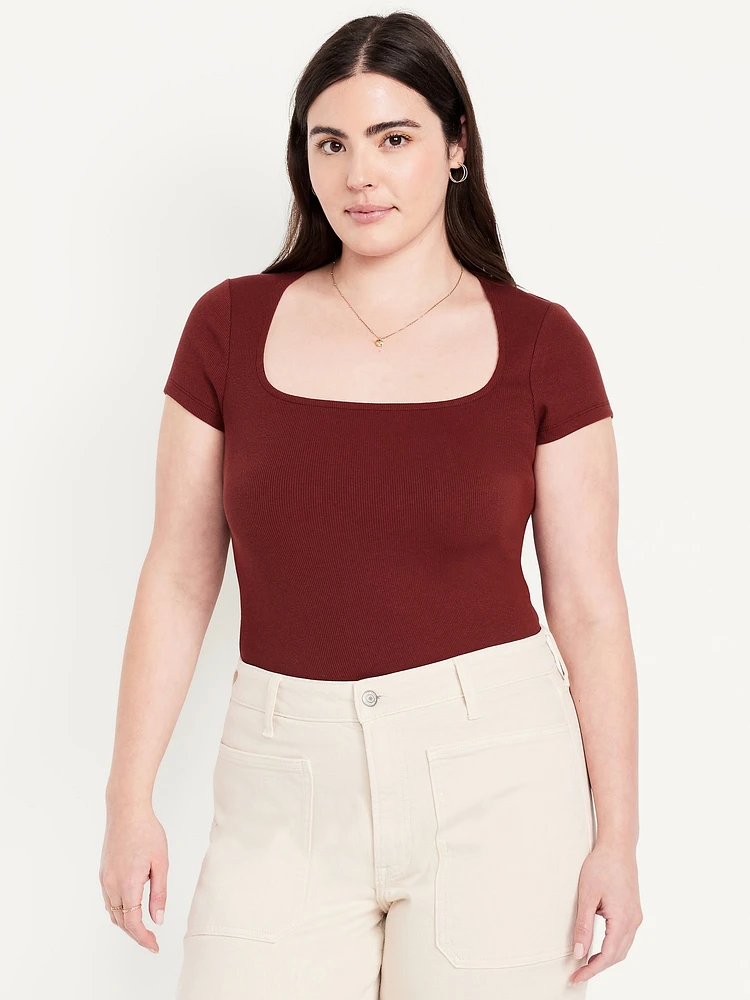 Ribbed Square-Neck T-Shirt