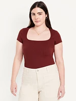 Ribbed Square-Neck T-Shirt