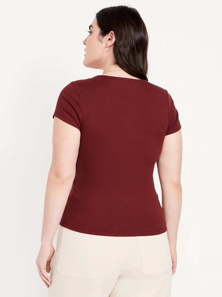 Ribbed Square-Neck T-Shirt