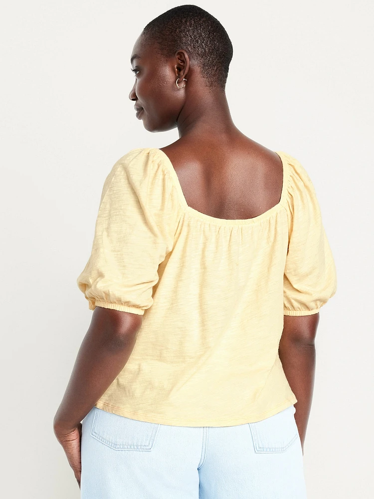 Square-Neck Puff-Sleeve Top