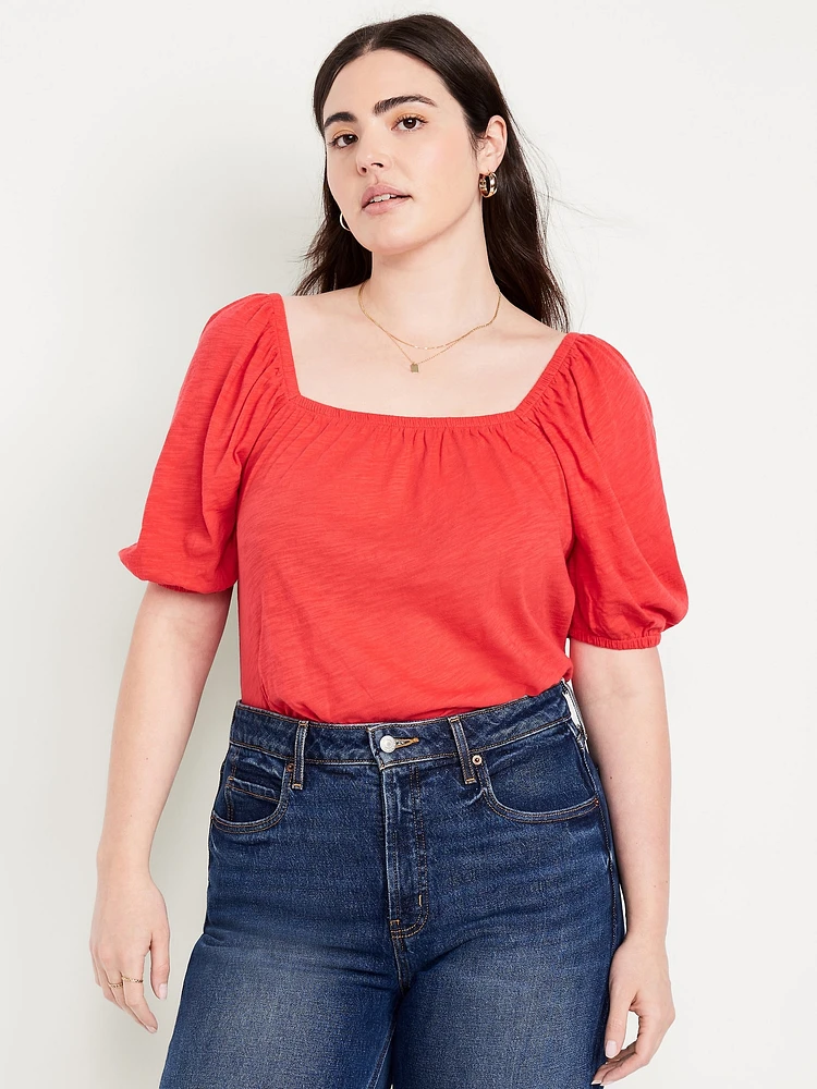 Square-Neck Puff-Sleeve Top