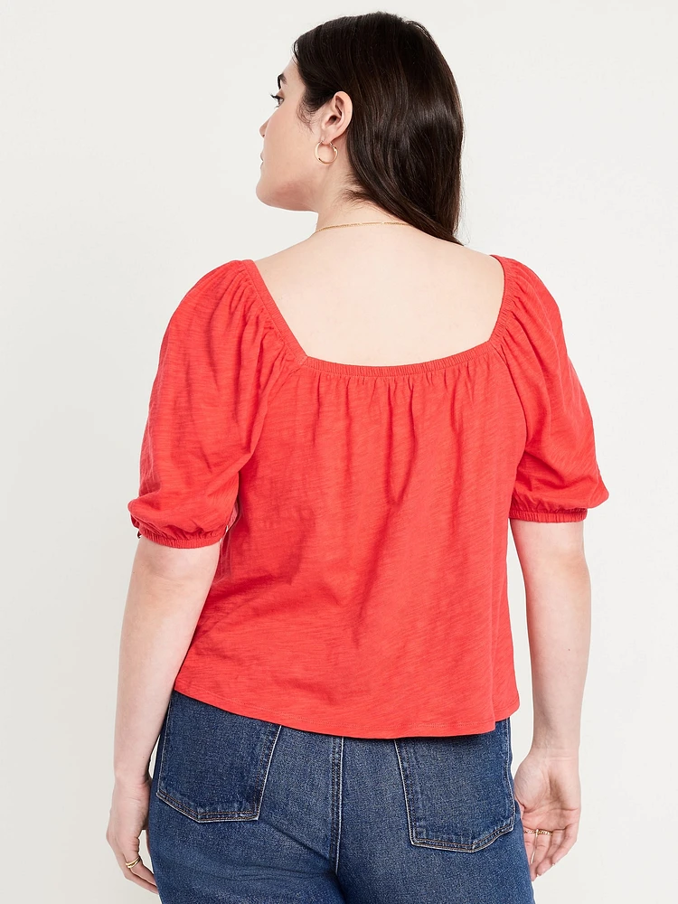 Square-Neck Puff-Sleeve Top