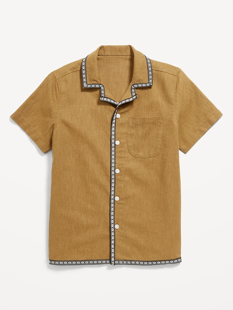 Short-Sleeve Linen-Blend Pocket Shirt for Boys