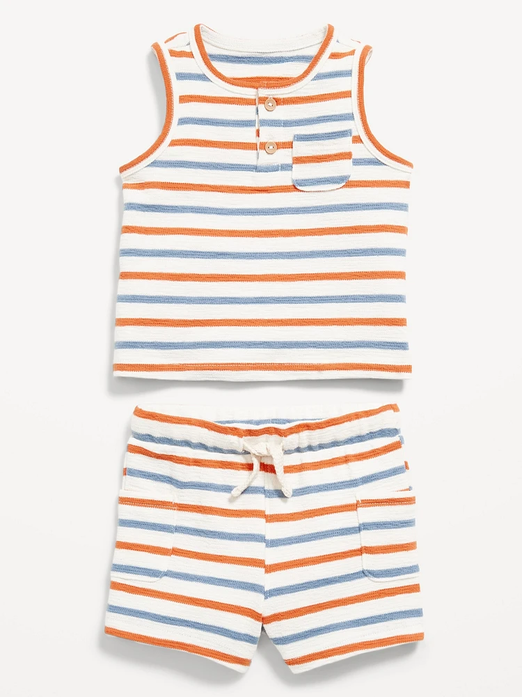 Jacquard-Knit Henley Tank and Shorts Set for Baby