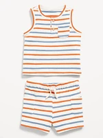 Jacquard-Knit Henley Tank and Shorts Set for Baby