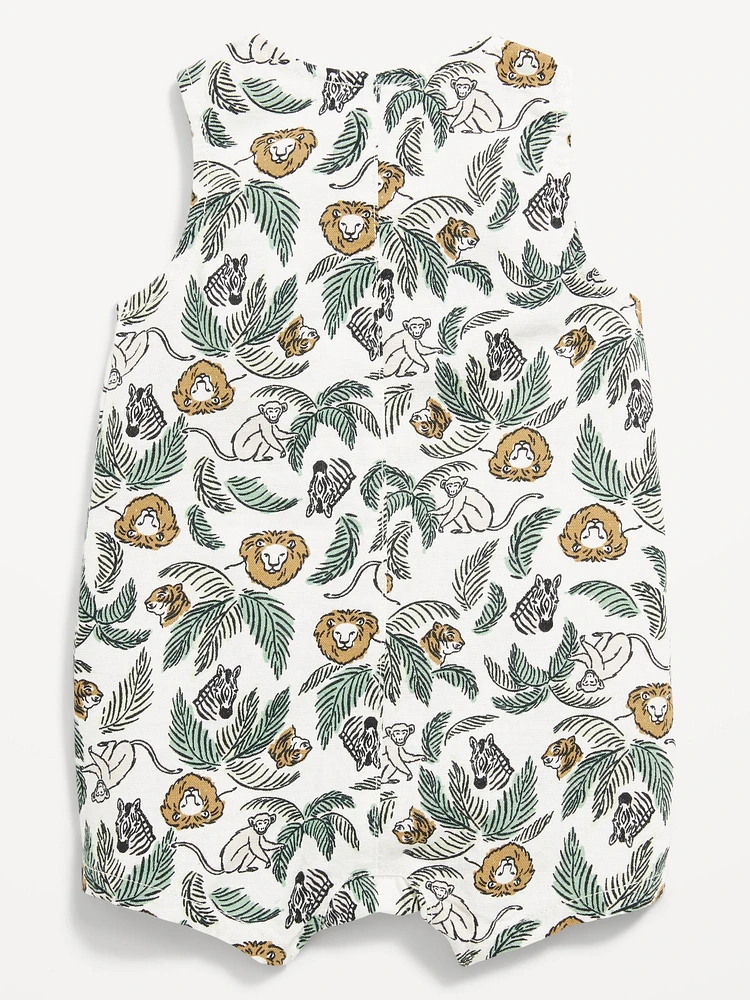 Sleeveless Linen-Blend Henley One-Piece Romper for Baby