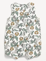 Sleeveless Linen-Blend Henley One-Piece Romper for Baby