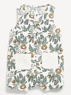 Sleeveless Linen-Blend Henley One-Piece Romper for Baby