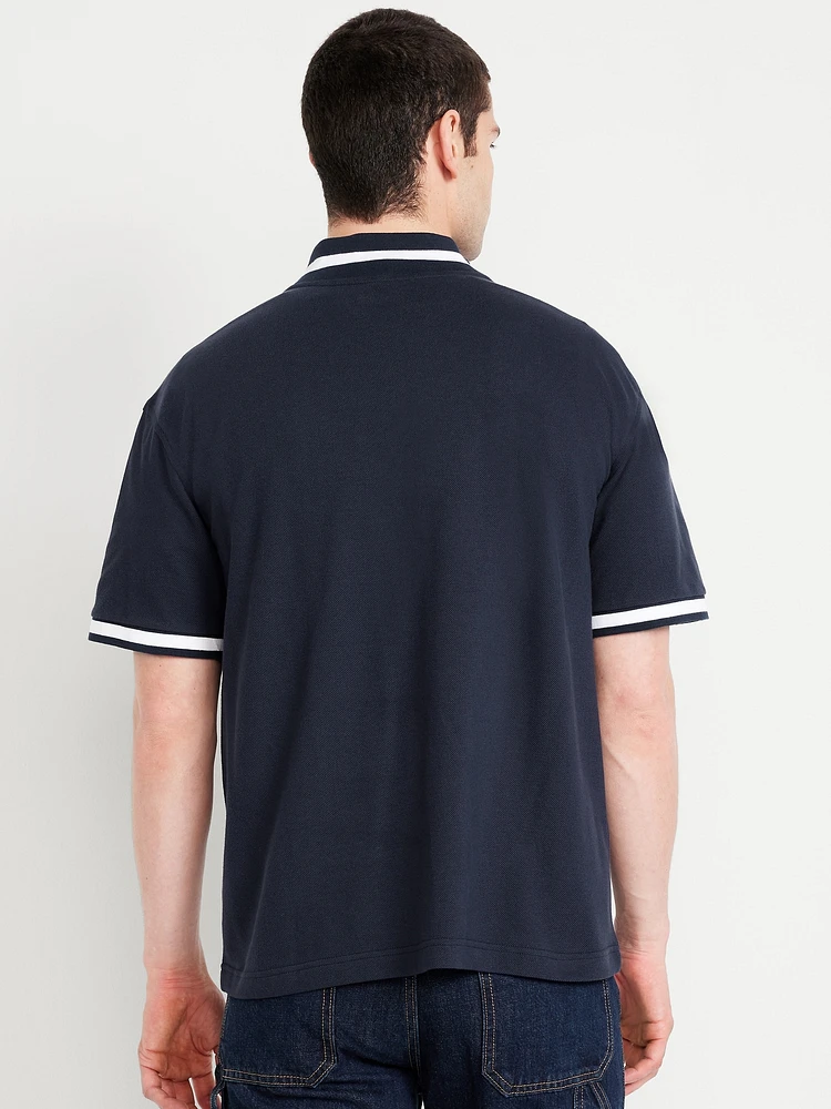 Mock-Neck Pique Quarter Zip