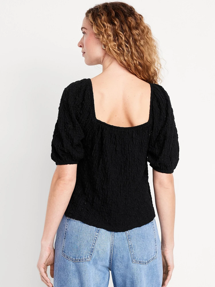 Puff-Sleeve Lace Top